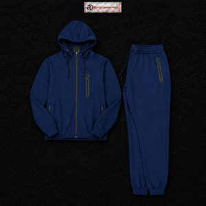 Conjunto Deportivo Azul Marino para Hombre con Capucha, Sudadera con Cierre Completo y Pantalones, Color Sólido, Transpirable, Material de Poliéster y Algodón, Otoño - Product Image 5
