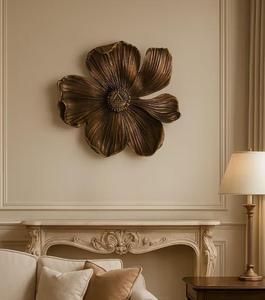 Antique Brass Flower <b>Wall</b> Art <b>Decor</b> Handmade Metal Floral Sculpture Traditional Home Decoration Large 33-40 Inch - Product Image 5