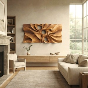 Décoration murale en bois sculptée à la main, style rustique, pour chambre, salon, entrée, ambiance rustique, décoration murale solide, décoration intérieure - Product Image 2