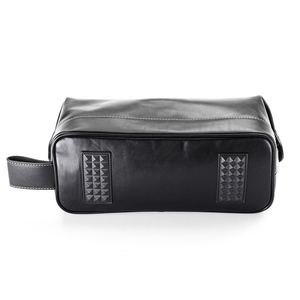 Custom Logo Black Leather <b>Men's</b> Dopp Kit Toiletry Wash Bag Travel Cosmetic <b>Pouch</b> for <b>Men</b>. - Product Image 5