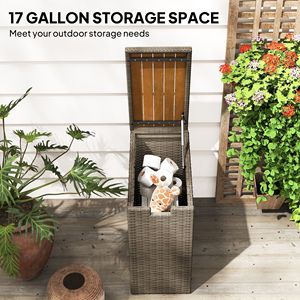 "17 Gallon Wicker Deck <b>Storage</b> Box with Acacia Wood Top for Patio <b>Cushions</b> & Garden Tools" - Product Image 4