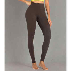 Leggings Largos de Cintura Alta para Mujer, Color Marrón Sólido, Tejido Elástico de Nailon y Spandex, Básicos para Todas las Temporadas - Product Image 6
