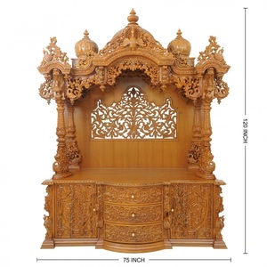 Exclusive Brown Teak Wood Temple For Home Indian Handcrafted 3 Dome <b>Mandir</b> Premium Wooden Puja Unit Luxury Home Temple Design UK - Product Image 3