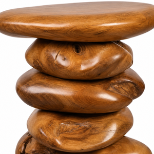 ARTERRA Luxury Contemporary Teak Wood End Table Stacked <b>Pebble</b> Design Premium Hotel Lobby Accent Stool Project - Product Image 3