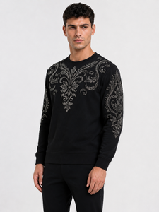 Sweat-shirt à col rond brodé de strass pour homme, coupe classique, pull tricoté décontracté, avec poches, design hiver, écologique - Product Image 5
