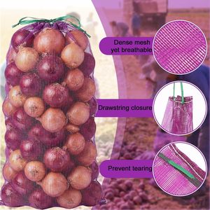 ถุงตาข่ายขนาดใหญ่สำหรับเก็บผลไม้ ถุงตาข่ายใส่หัวหอม ถุงเก็บผักแบบใช้ซ้ำได้พร้อมเชือกรูด ถุงใส่หัวหอมและมันฝรั่ง - Product Image 4