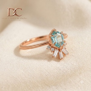 Anillo Elegante de Oro Rosa Sólido de 14 Quilates con Diamante Cultivado en Laboratorio y Yag Paraiba Azul Cultivado en Laboratorio, Joyería Certificada IGI para Mujer - Product Image 4