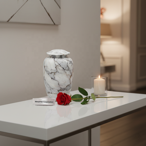 Urne funéraire de luxe en marbre texturé pour cendres humaines, grande urne de crémation, vase commémoratif personnalisé en marbre blanc, pot souvenir funéraire - Product Image 6