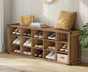 Meuble à chaussures contemporain en bois massif personnalisable, rangement multifonctionnel rétro, armoire intégrée pour entrée, mobilier de maison - Product Image 3