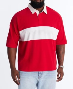 Polo de Manga Corta para Hombre, Diseño de Bloques de Color Rojo y Blanco, Estilo Oxford Informal, con Botones, Transpirable, Corte Regular - Product Image 1