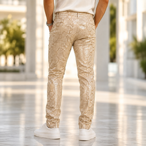 Pantalon en cuir de serpent pour homme, style python exotique, pantalon en cuir gaufré serpent pour homme |   Pantalon en cuir à motif python - Product Image 2