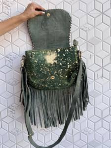Bolso de mano con flecos de cuero de vaca para mujer, bandolera de piel metálica con flecos, bolso de fiesta - Product Image 3