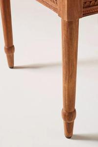 Chaise de salle à manger en teck moderne, durable et écologique, avec dossier rond et assise en cuir rembourré - Product Image 2