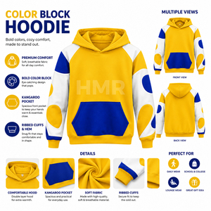 Sweat-shirt à capuche HMR Sorority Sisterhood, color-block jaune, bleu, blanc, en coton, décontracté, avec poches, coupe classique - Product Image 6