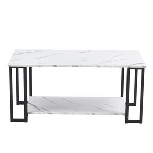 Tavolino da Caffè Rettangolare in MDF Effetto Marmo, 100 cm, con Base in Ferro, 2 Ripiani, Spessore 3,8 cm, per Sala da Pranzo o Caffetteria, Materiale Metallico Resistente - Product Image 2