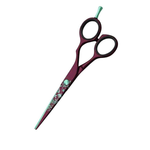 Professional Stylish Maroon Barber Salon <b>Scissors</b> Beauty Hair Cutting Shears with Finger Rest Leave Paper Coated Steel Handle - Product Image 3