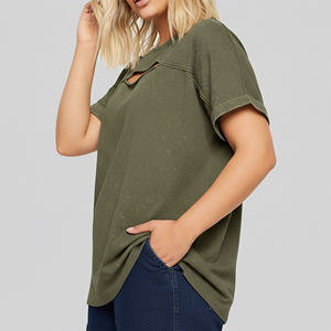 Camiseta de Mujer de Alta Calidad 100% Algodón, Corte Regular, Lavado Ácido, Nuevo Estilo Casual, Logotipo Personalizado Impreso, Apliques de Verano - Product Image 5