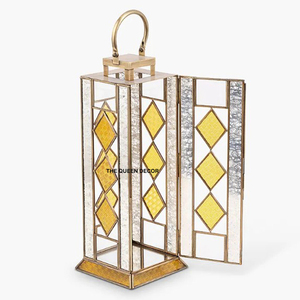 Farol Decorativo de Metal Multicolor, Estilo Marroquí, Forma Cuadrada, Decoración para Interiores y Exteriores - Product Image 1