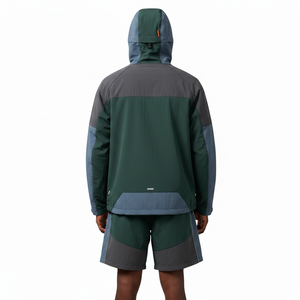 Unisex Color Blocking Tracksuit Set Hooded Windbreaker <b>Jacket</b> Shorts <b>Lightweight</b> Polyester Casual Wear Breathable Front Zipper - Product Image 2