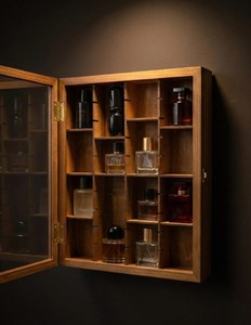 Wooden Wall Mounted Bathroom <b>Cabinet</b> with Glass Door 10 Shelf Storage <b>Rustic</b> Design Brass Handle - Product Image 3