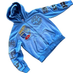 Fabricants de logo personnalisé Streetwear Sweat à capuche Écusson personnalisé Broderie Logo French Terry Acid Washed Embossed Men Zip up Hoodies - Product Image 2