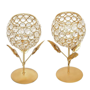 Luxury Crystal Rose Brass Candle <b>Holder</b> Handmade Decorative <b>Tealight</b> Candle Stand Elegant Metal Flower Candle <b>Holder</b> for Wedding - Product Image 5
