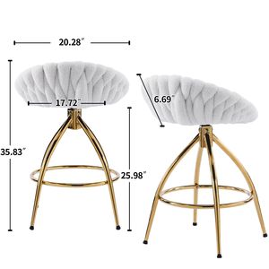 2 Sgabelli da Bar in Velluto Teddy Placcati Oro con Base Cromata, Morbidi e Confortevoli, Stile Intrecciato Bianco per Cantina e Cucina - Product Image 5