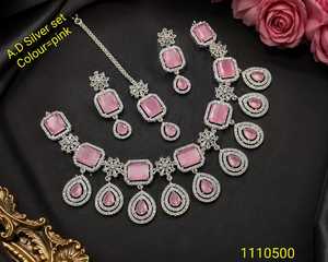 Traditional Ethnic Tempal Laxmi Gold Plated <b>Silver</b> Plated Coral Flower Design High Quality IGI Certified <b>Choker</b> Set Earrings - Product Image 1