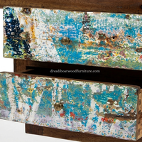 Bureau d'écriture DIVADI en bois de bateau recyclé fait main, style industriel minimaliste, écologique, pour bureau à domicile, 3 tiroirs, naturel et original