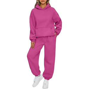Women Oversized Fleece Hoodie Sweatpants Set Casual Winter Two Piece <b>Tracksuit</b> Lounge Wear <b>Plain</b> Solid Color - Product Image 1
