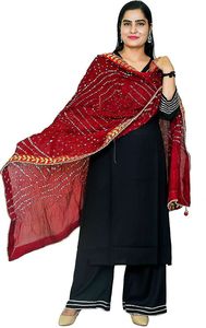 Dupatta Bandhani multicolore de qualité supérieure avec bordure en dentelle de designer, dupatta ethnique traditionnel du Rajasthan, teinture tie-dye Bandhej pour femmes - Product Image 2