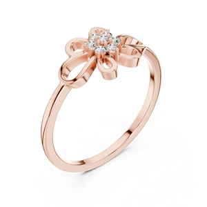 Bague en or rose ajourée à motif floral avec grappe de diamants de laboratoire |   Bague de promesse élégante à motif floral pour femme, cadeau d'anniversaire - Product Image 1