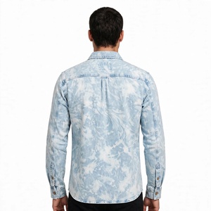 Camisa de mezclilla premium para hombre con cuello vuelto, estilo casual, lavada, con botones y bolsillo en el pecho, de BD. - Product Image 3