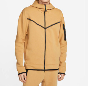 Ensemble de survêtement jaune moutarde à capuche pour homme, fermeture éclair intégrale, couleur unie, vêtements de sport décontractés, 100 % polyester, séchage rapide, respirant, pour le printemps - Product Image 3