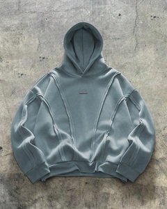 Sudadera con Capucha de Algodón Grueso de Diseño Nuevo OEM para Hombre, Estilo Retro con Costuras Expuestas, Gráficos Personalizados, Ropa Urbana Futurista - Product Image 2