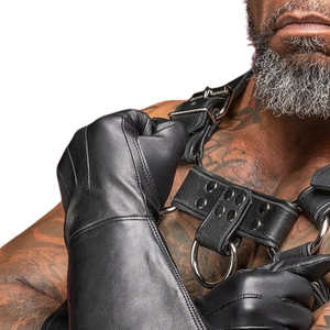 Guantes sin dedos de cuero para hombre, cuero genuino, correa de muñeca ajustable, impermeables, para las cuatro estaciones, para uso en exteriores y clubes - Product Image 6