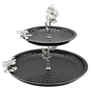 Modern Hammered 2-Tier Black Cake Stand Stylish Casted <b>Bakeware</b> Ideal for Weddings Birthdays and All Occasions - Product Image 1