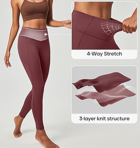 HAWK SPORTS INDUSTRIES Leggings longs sans couture taille haute pour femme, couleur unie, tissu extensible en spandex tricoté, respirant - Product Image 2