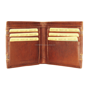 Genuine <b>Leather</b> Bifold <b>Wallet</b> for <b>Men</b> Custom Logo Card Holder Open Design Polyester Direct Factory Wholesale Striped Gift Box - Product Image 4