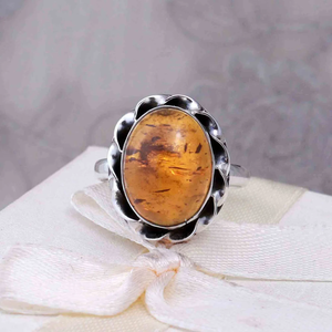 Anillo de Plata de Ley 925, Estilo Clásico, Anillo de Plata Fina, Anillo de Regalo de Aniversario con Bisel de Ámbar Báltico Natural - Product Image 3