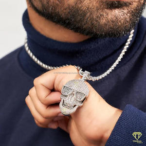 Pendentif crâne en moissanite de qualité supérieure en argent sterling 925, collier de bijoux tendance pour homme et femme - Product Image 6