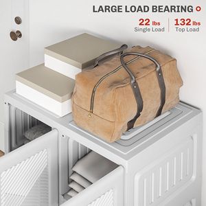 Armadio Portatile Pieghevole Bianco, Facile da Montare, Organizzatore per Vestiti con 6 Scomparti e Porte Magnetiche - Product Image 6