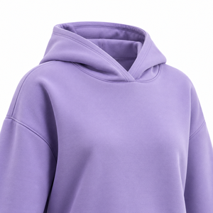 Sudadera Corta con Capucha para Mujer, Color Morado Sólido, Hombros Caídos, Manga Larga, Estilo Casual - Product Image 4
