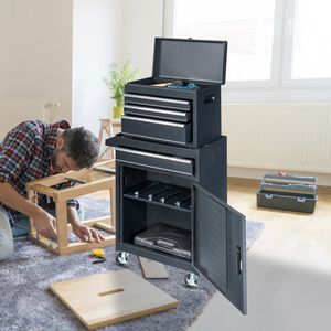 Carrello portaoggetti in acciaio resistente 4 ampi cassetti chiudibili a chiave 330LB capacità di carico liscio rotolamento rotolamento rotanti freni neri resistenti - Product Image 2