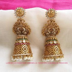 Bohemian Drop Earrings with Pearl and Turquoise Tassel in Brass Alloy Copper - Product Image 1