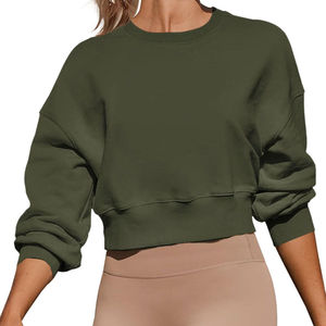 Sweat-shirt court pour femme, manches longues, style corset, hiver/été, 100% coton molletonné, couleur personnalisable, design streetwear décontracté - Product Image 4