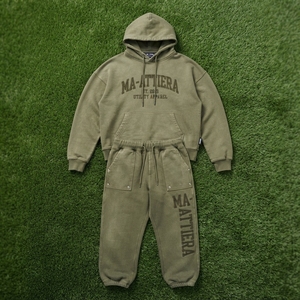 Custom <b>Oversized</b> Olive Green Hoodie and Cargo <b>Jogger</b> Sweatpants Set Heavyweight Cotton Streetwear OEM Wholesale - Product Image 5