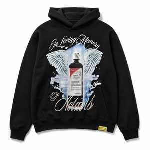 Sweat à capuche noir en molleton de coton de haute qualité 2026 avec imprimé ailes d'ange Actavis, style hip-hop streetwear, coupe ample pour homme - Product Image 1