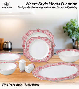 Service de table de luxe 29 pièces en porcelaine fine avec élégante bordure florale rose – Design haut de gamme et premium - Product Image 3