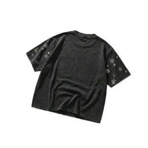 เสื้อยืดผู้ชายลายดาวประดับคริสตัลหรูหรา สีดำฟอกย้อมทรงโอเวอร์ไซส์ ผ้าคอตตอนหนานุ่ม สไตล์สตรีทแวร์ - Product Image 5